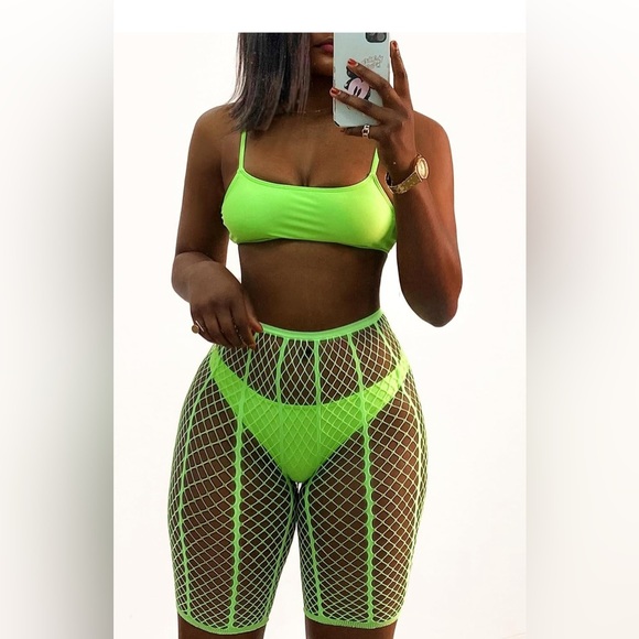Womens Sexy Fishnet Mesh Biker Short Beach Swimsuits Bikini Bottom Cover up - Picture 1 of 3